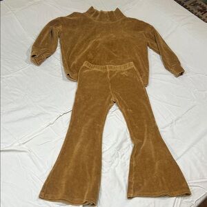 Brown Velour Sweater and Flare Pants Set